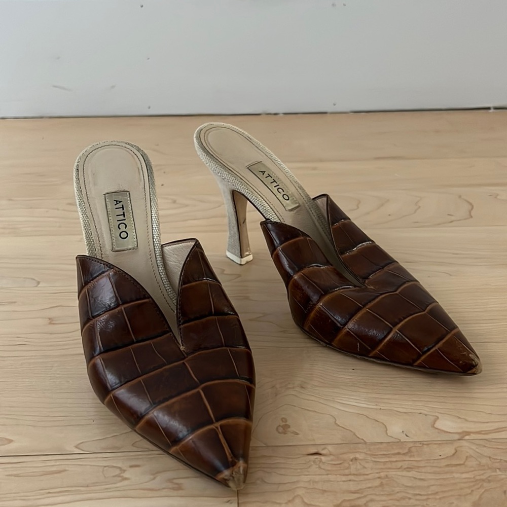 THE ATTICO ICONIC MOCK CROC MULES HEELS FR 38